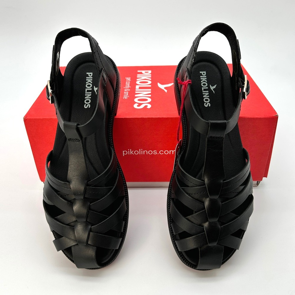 Womens Sandals Pikolinos Navia Size 6.5-7 Black Leather Fisherman Sandals NEW - Picture 3 of 8
